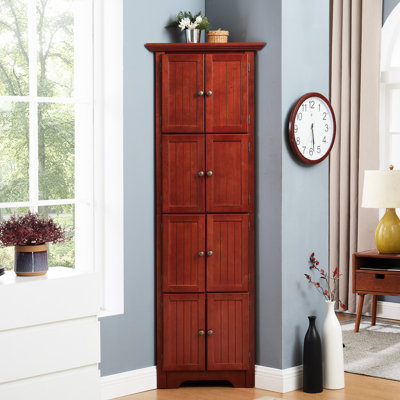 Armoire de coin de 72 po de hauteur avec 8 portes et une esthétique moderne pour le rangement spacieux de la cuisine en cerisier