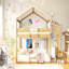 Lit superposé simple au-dessus d'un lit simple en bois avec tente, naturel-1628458464
