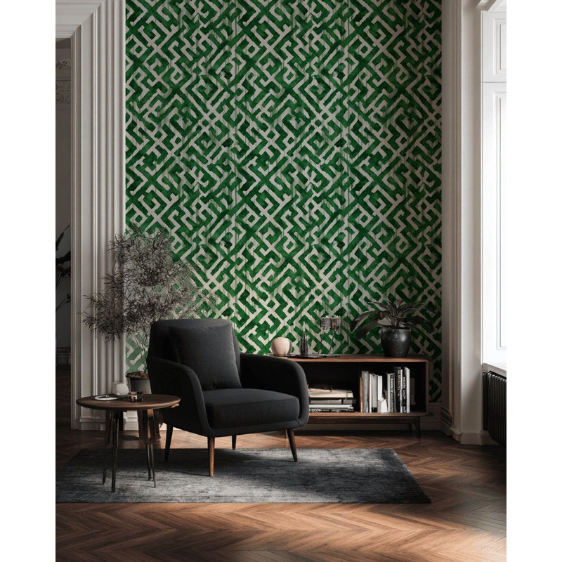 Papier peint géométrique vert avec aquarelle