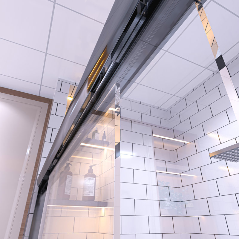 46" - 48" W x 72" H Double Sliding Semi-Frameless Shower Door with Clear Glass