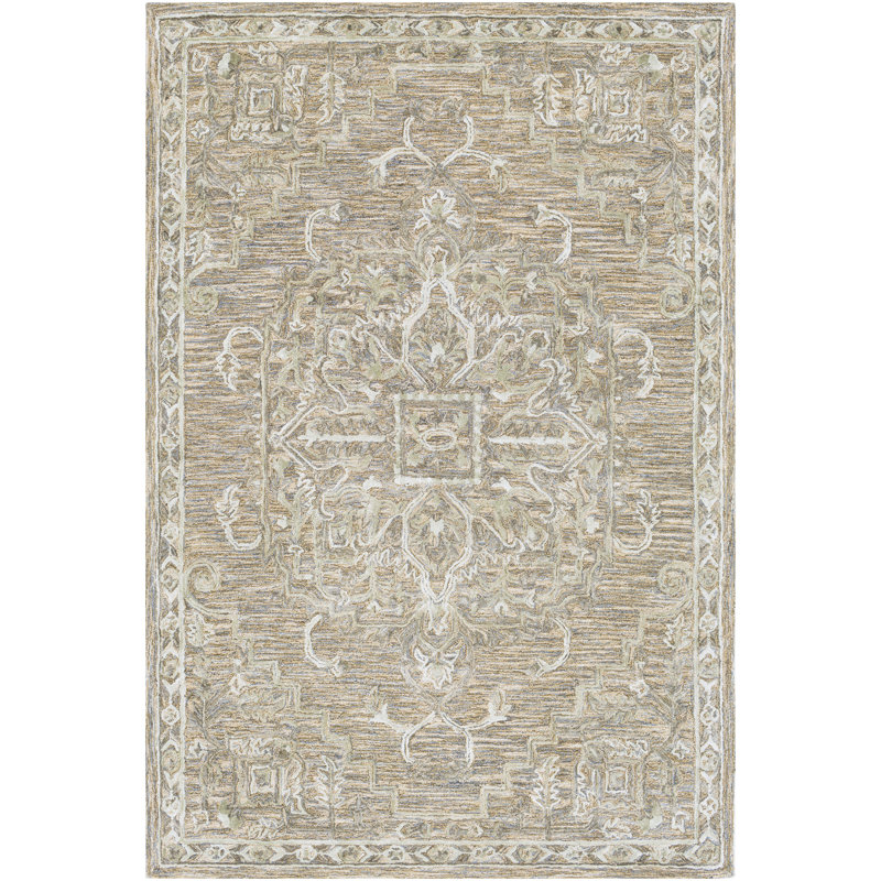 Tapis oriental en laine touffeté à la main brun / viscose / bleu / sauge Cait, Rectangle 2 pi x 3 pi