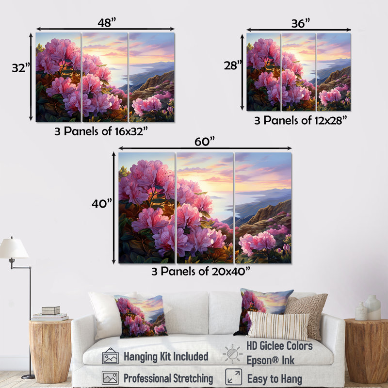 Ensemble de salon d'art mural Rhododendron, Toile tendue, H 32 po x l 48 po x P 1 po
