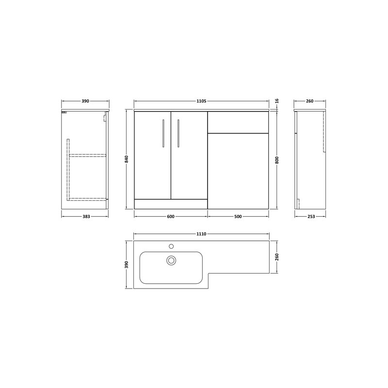 Arno 1105 mm Bathroom Vanity, Charcoal Black