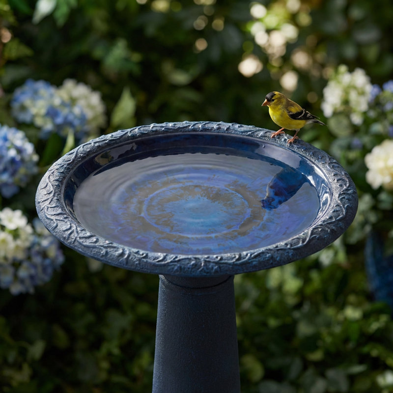 Marbled Glaze Bird Bath, Blue