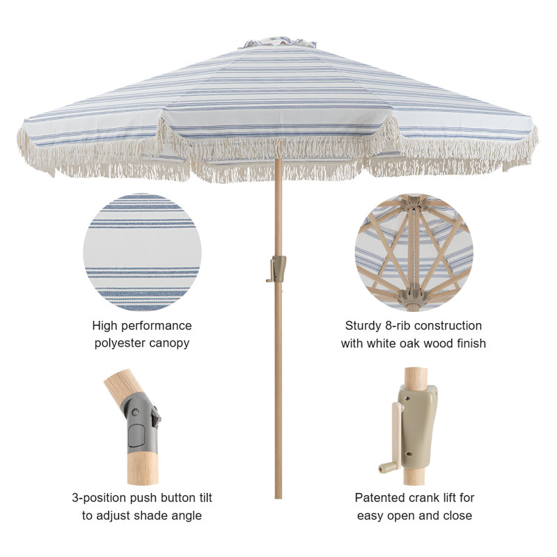 Parasol 9 pi à manivelle - Rayures