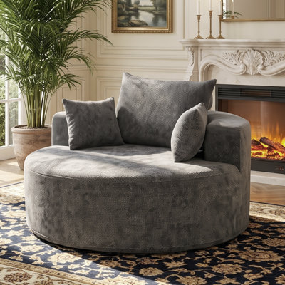 55'' Modern Round Chaise Longue Chair Indoor, Upholstered Deep Seat Floor Sofa with Pillow, Ergonomic Support, No Assembly Required, Oversized Single Sofa Armchair for Living Room, Lounge, Bedroom