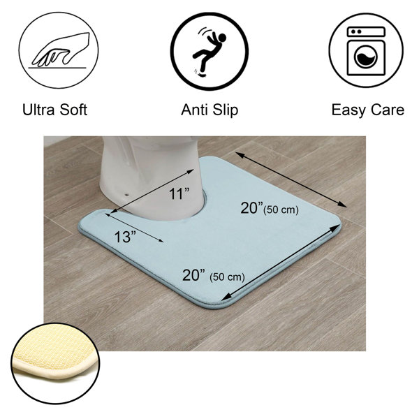 Evideco Non-Slip Microfiber Bathmat and Contour Rug with 'Bath Time' Design for Comfort and Safety - Upgrade Your Bathroom with Our White 2-Piece Set