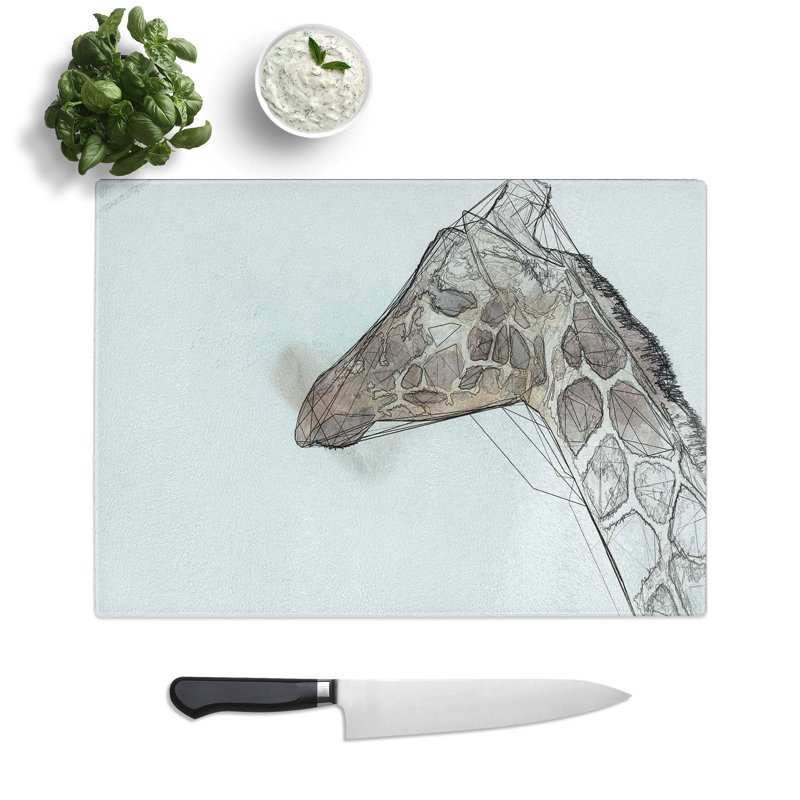 Glass Giraffe Profile in Abstract Chopping Board, 39 cm W x 28.5 cm L