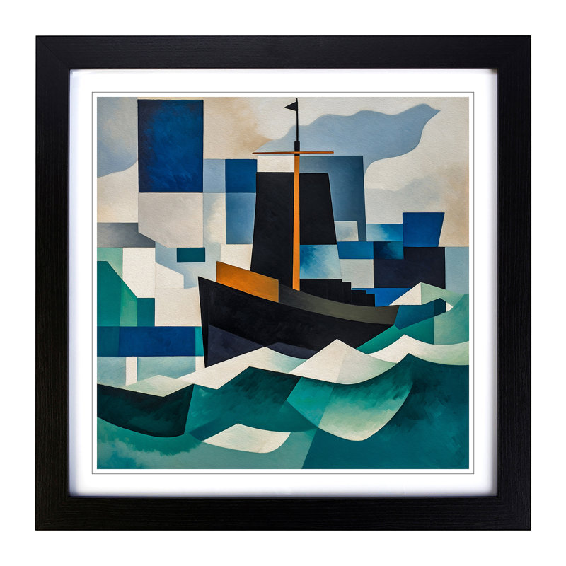 Ship On The Ocean Suprematism No.3 - Single Picture Frame Print on Wood, Black