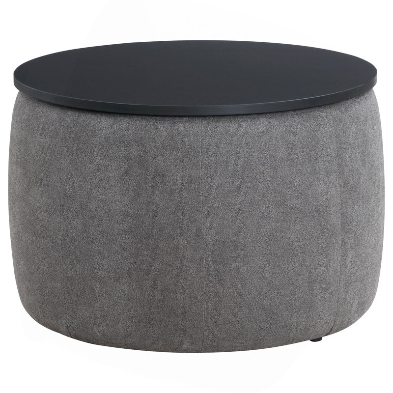 Repose-pieds rond et rembourré avec rangement et plateau relevable (SEULEMENT OTTOMAN)