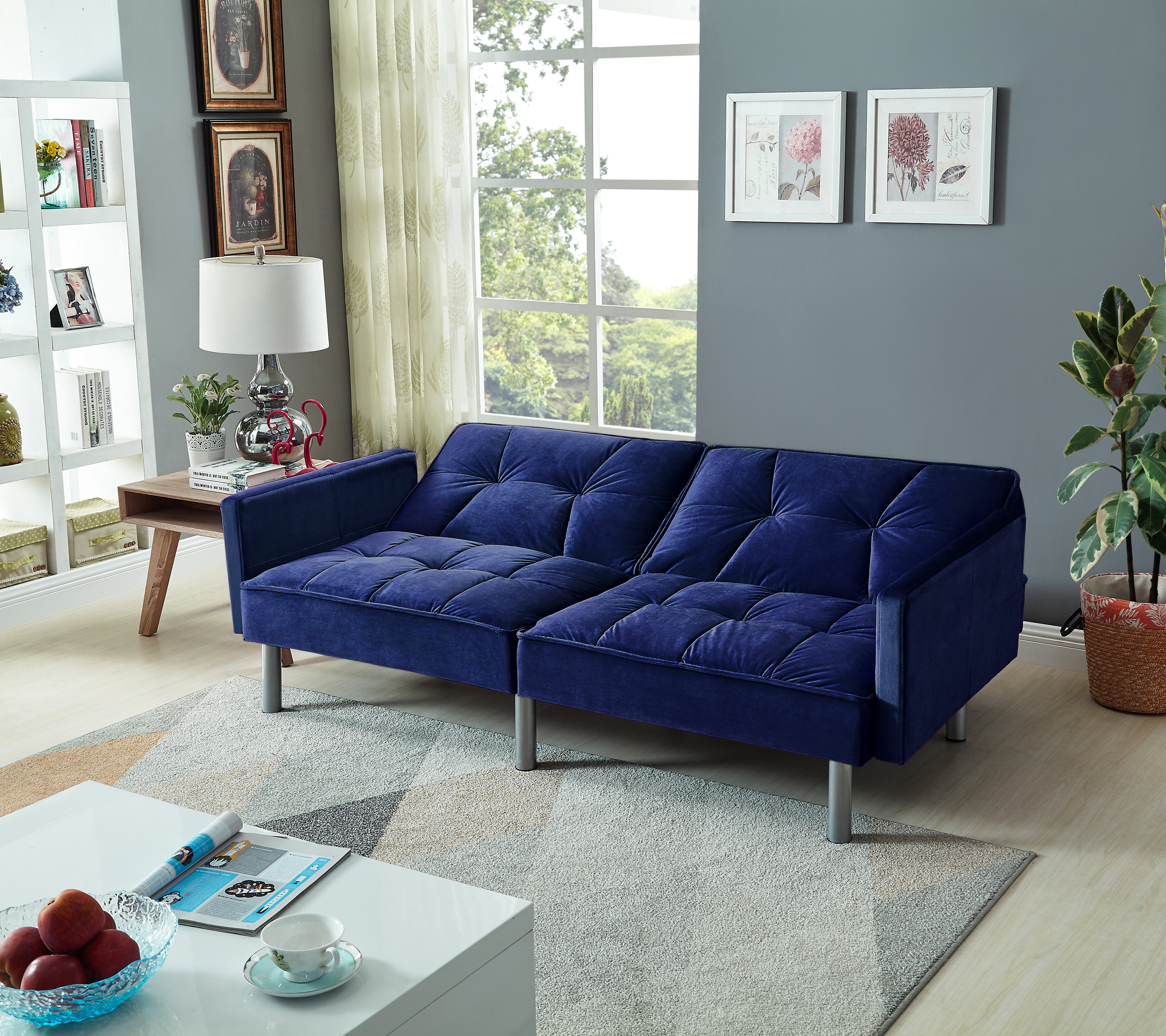 Ebern Designs Areya 75.6'' Velvet Square Arm Sofa Bed & Reviews | Wayfair