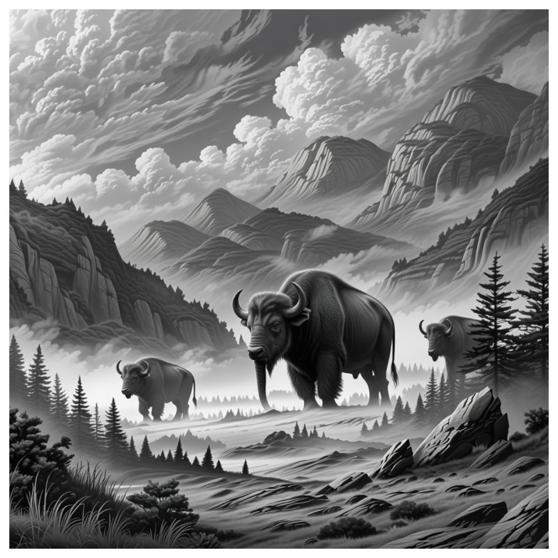 Tapisserie murale «Bison» de Majestic, H 68 po x l 80 po avec 4 œillets