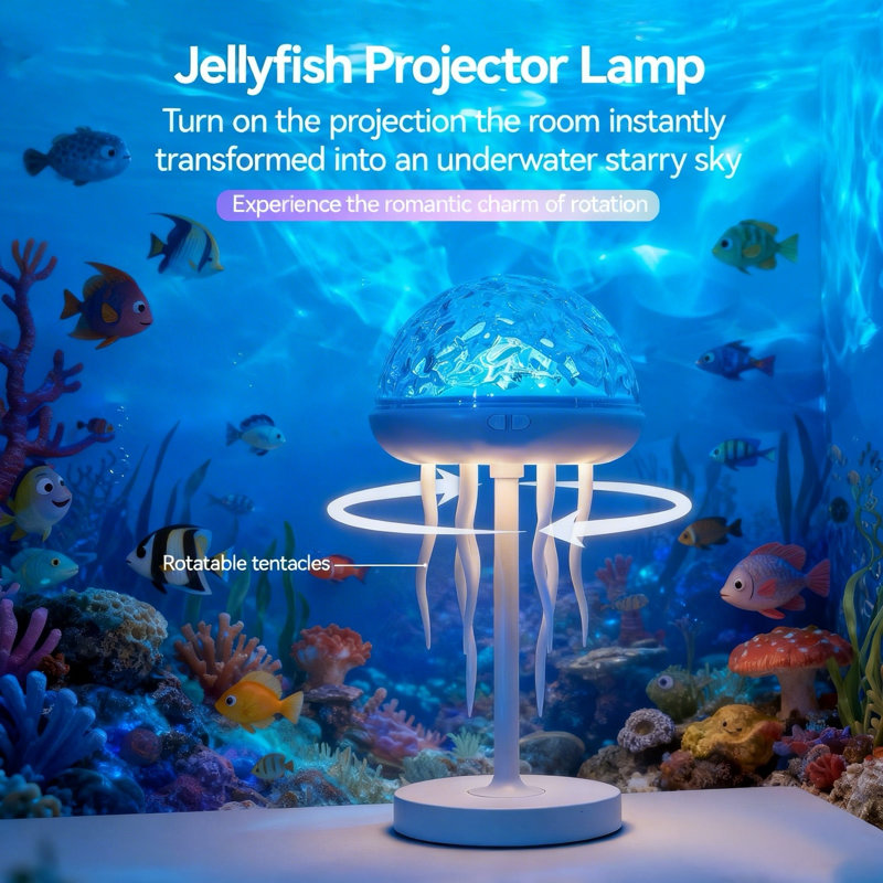 Jellyfish Lamps Projector RVB veilleuse avec 7 couleurs changeantes Galaxy Table de bureau portable Veilleuse pour salle de bain, couloir, décoration de chambre, cadeau d'anniversaire