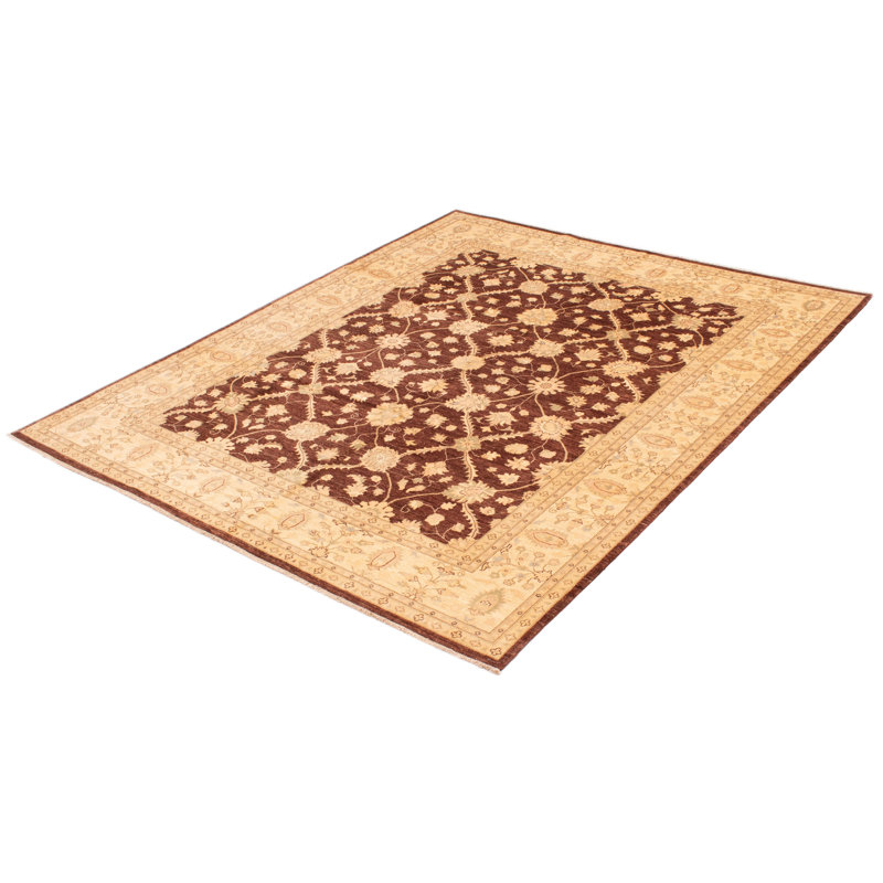 Tapis brun foncé en laine noué à la main de conception unique 8 pi 2 po x 9 pi 9 po New Age