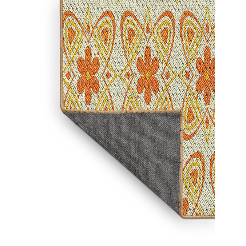 Tapis de zone jaune/orange à motifs, Rectangle 5 pi x 7 pi