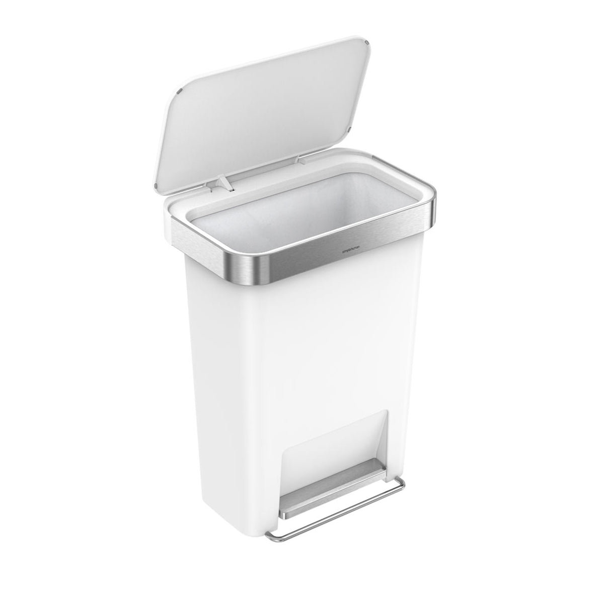 Simplehuman 45 Liter / 12 Gallon Rectangular Kitchen Step Trash Can with Soft-Close Lid, Plastic, White