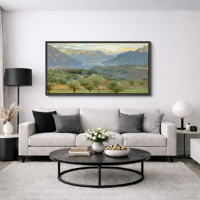Serene Mountain Valley River Landscape Nature Panorama Wall Decor Extra Large Pictures Framed Canvas Print Wall Art
