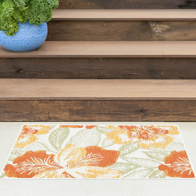 Tapis intérieur / extérieur en polypropylène tissé à plat réversible Zita - orange | Vert | Jaune