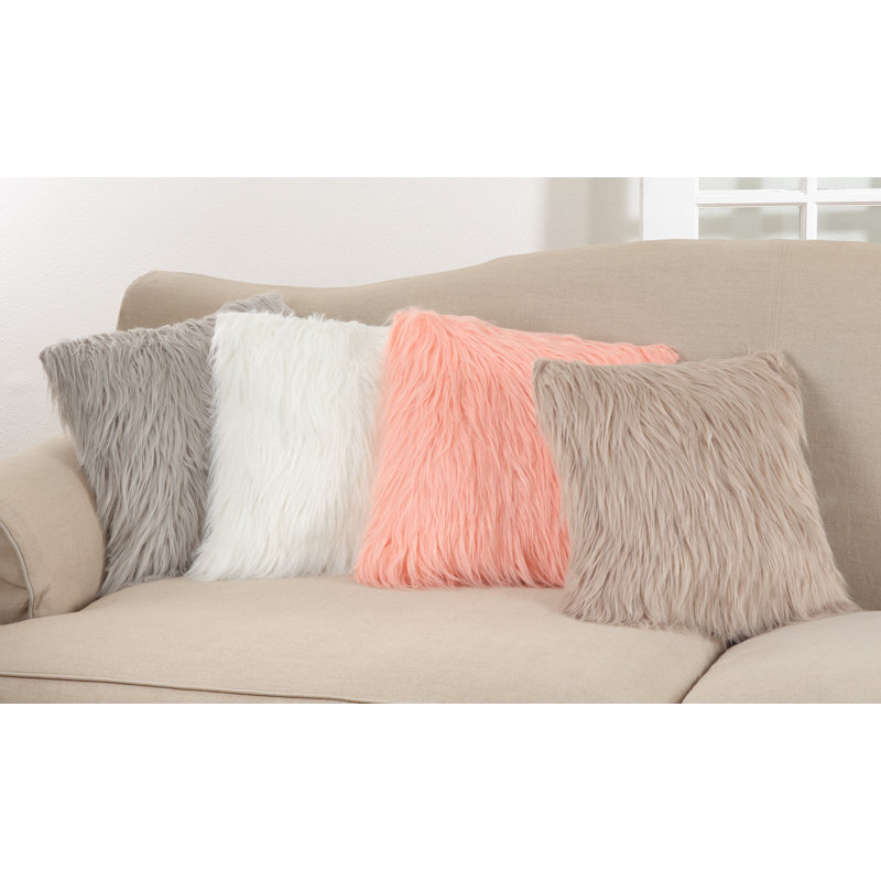 Square Faux Fur Pillow Cover & Insert, Ivory