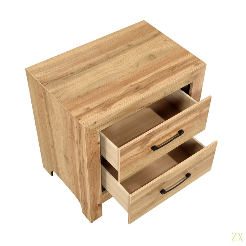 Table de chevet 2 tiroirs 2 tiroirs, Brun