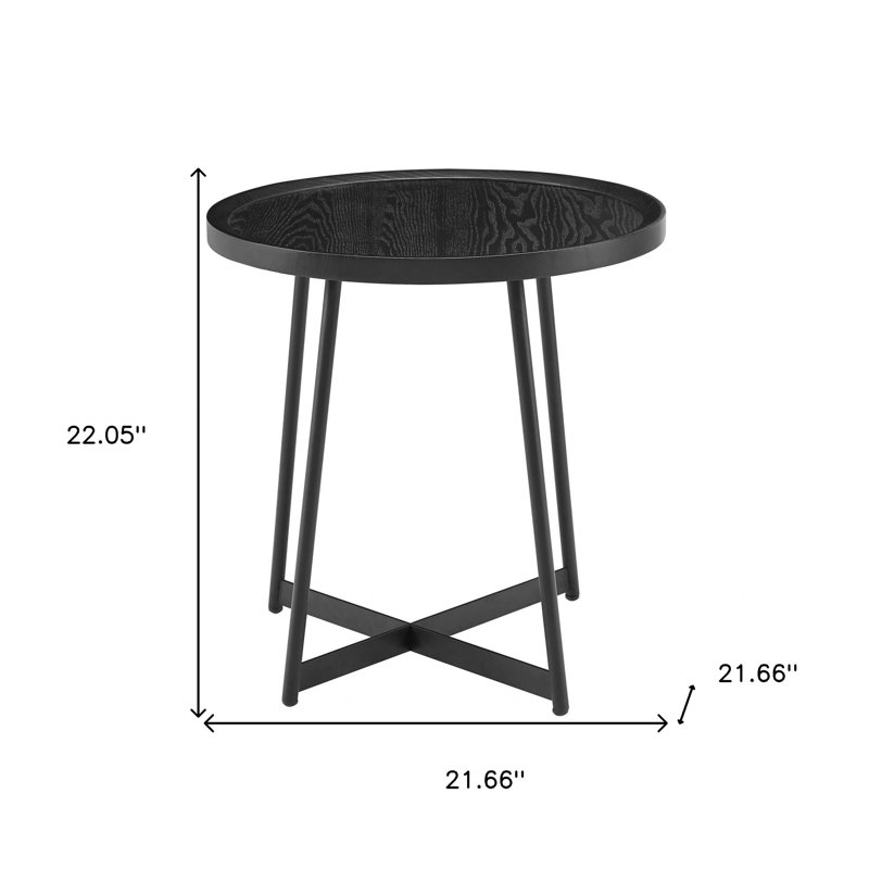 Table d'appoint ronde en bois de frêne noir Gracie Mills 22 po avec base en acier noir