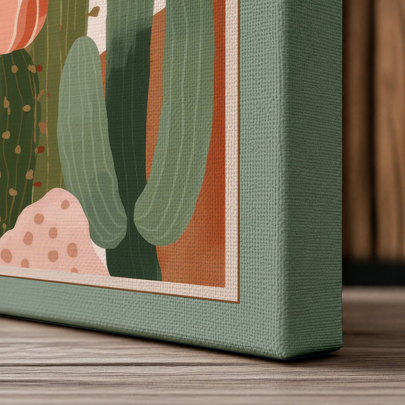 Cacti in Bloom Botanical - Wrapped Canvas, 36x24 - 91.4 x 61.0 cm, Sage Border