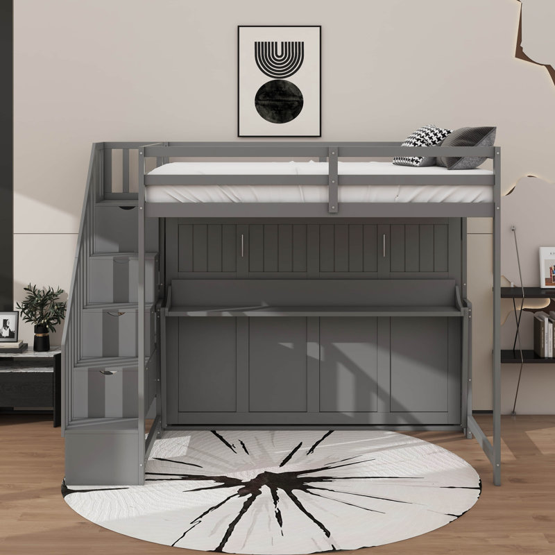 Wood Murphy Bed, Murphy Bunk Bed, Solid Wood Folding Bed Frame With Hydraulic Lift & Desk Design