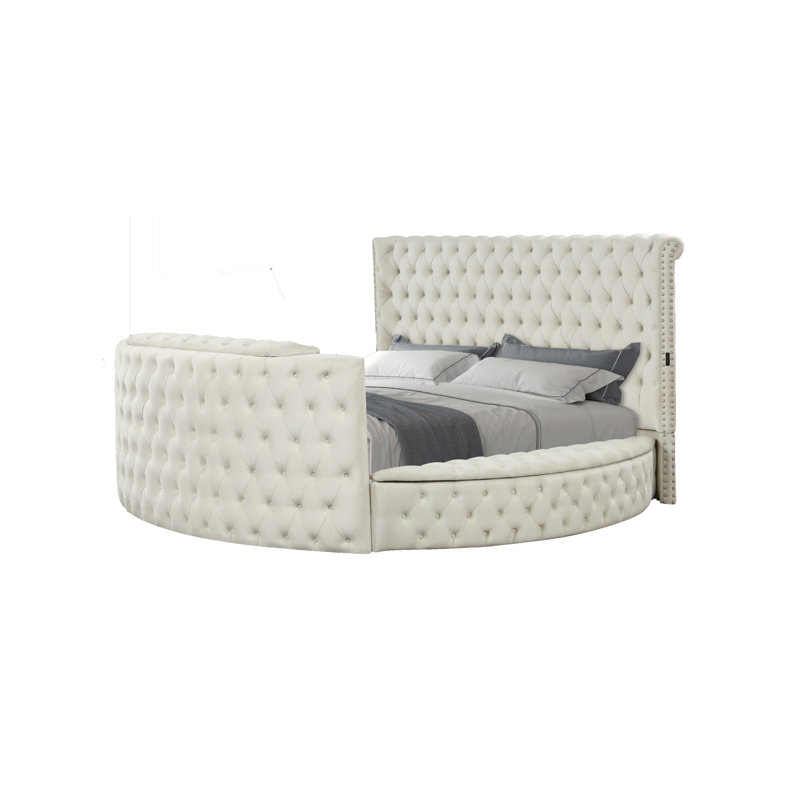Kavinda Upholstered TV Bed Storage Bed, Cream, Queen