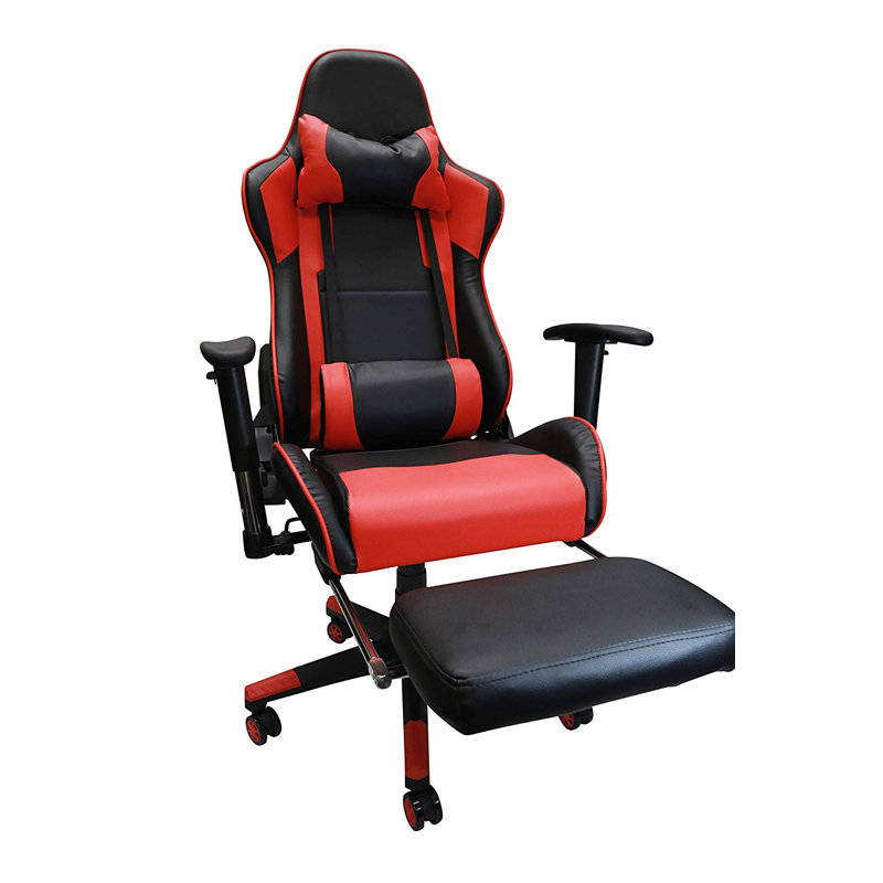 Fauteuil de jeu avec accoudoirs réglables et rouge repose-pieds erognomic racing, Rouge / Noir, Rouge / Noir