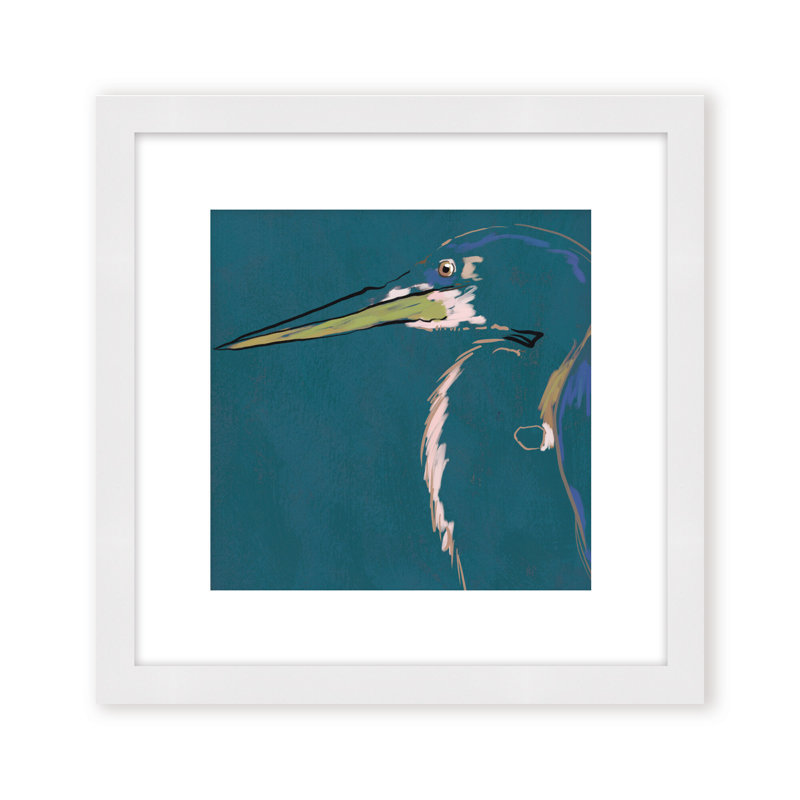 Nature Inspired Blue Heron Portrait, 24" H x 24" W, Framed Matted Print, Gold