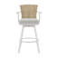 Tabouret de comptoir pivotant d'extérieur en aluminium avec bois de teck et coussin gris argenté