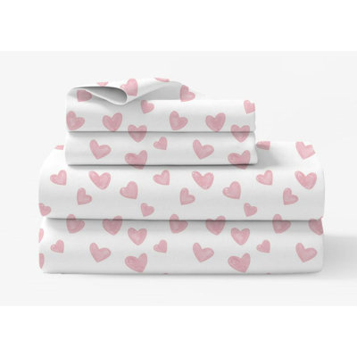 Pink Heart Sheets Full Bedding Set - Super Soft 4 Piece Heart Bed Sheets for Girls with Fitted Sheet, Flat Sheet & 2 Pillowcases - Cute Pink Heart Bedding & Room Décor for Kids & Teens