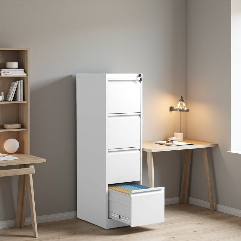4 Drawer Metal Vertical File Cabinet With Lock Office Home Steel Vertical File Cabinet For A4 Legal/Letter Size, White