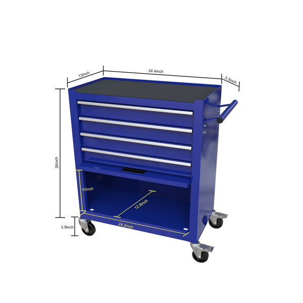 DURATECH 30-1/2 Inch 3-Drawer Rolling Tool Cart, Heavy Duty Utility  Industrial Service Cart Storage Organizer With Casters And Locking System,  For Mechanics, Warehouse, Garage, 400 Lbs Load Capacity