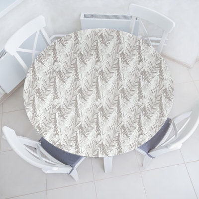 East Urban Home Botanical Fitted Round TableclothPale Taupe and White 75425