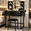 Coiffeuse cannelée avec miroir lumineux et prise électrique, petite coiffeuse moderne dotée de 3 tiroirs et de 4 étagères de rangement pour chambres et appartements