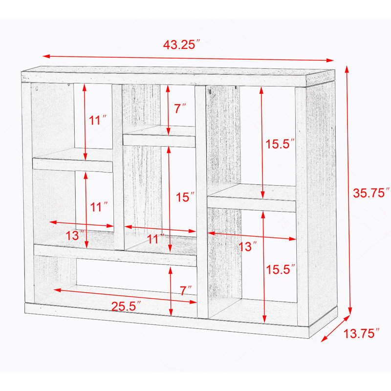 Open Wooden Open Shelf Bookcase, Freestanding Display Storage Cabinet With 7 Cube, Natural Wood