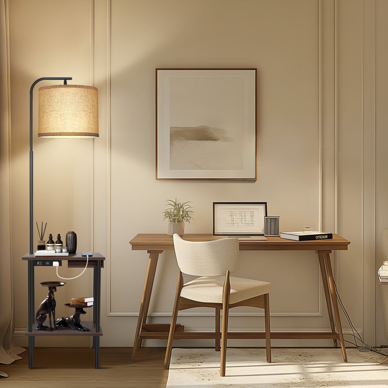 Lampe de table à intensité variable 62 po avec tiroir et table de bout Zoula pour salon, Noyer