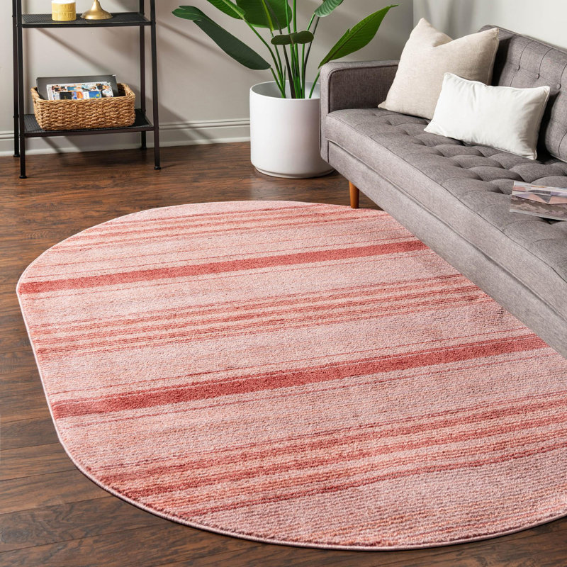 Tapis d'intérieur rayé Hulsey, Red, Ovale 5 pi 3 po x 8 pi