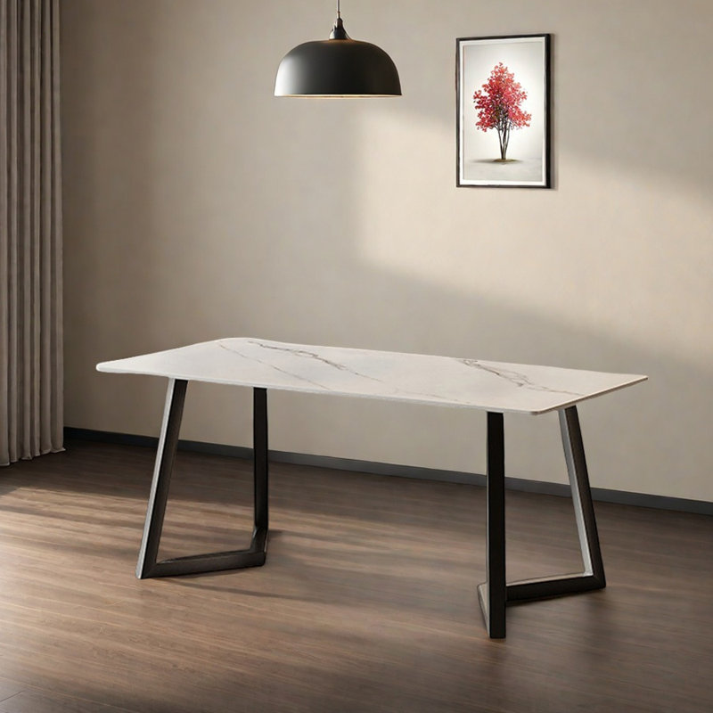 Modern Simple Rock Slab Rectangular Dining Table, 29.52"H x 55.11"L x 31.49"W