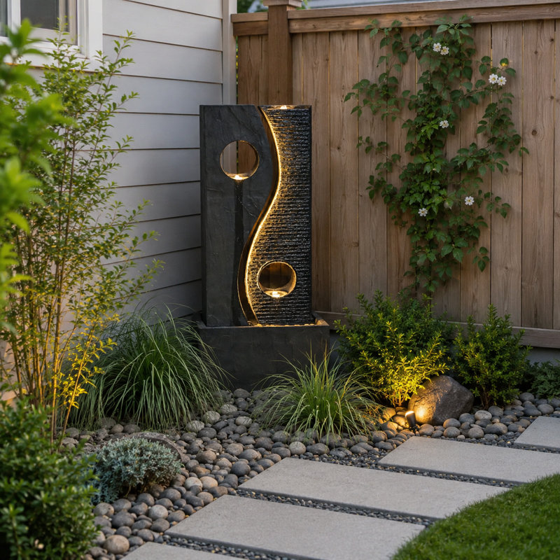 Muntiyaj Water Fountain Outdoor Modern Outdoor Fountains and Waterfalls Flooring Standing Fountain with LED Lights