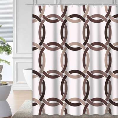 Waterproof Abstract Circle Modern Stripe Shower Curtain with 12 Hooks