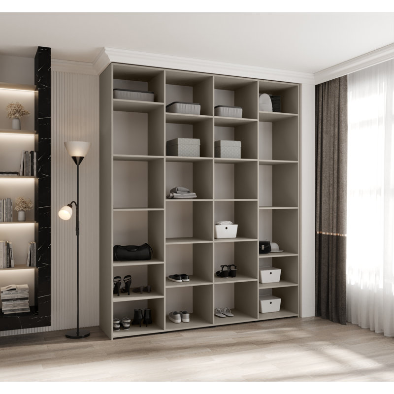 4 Door Manufactured Wood Wardrobe, white matt + handles: gold, 245,5 H x 200 W x 40 D