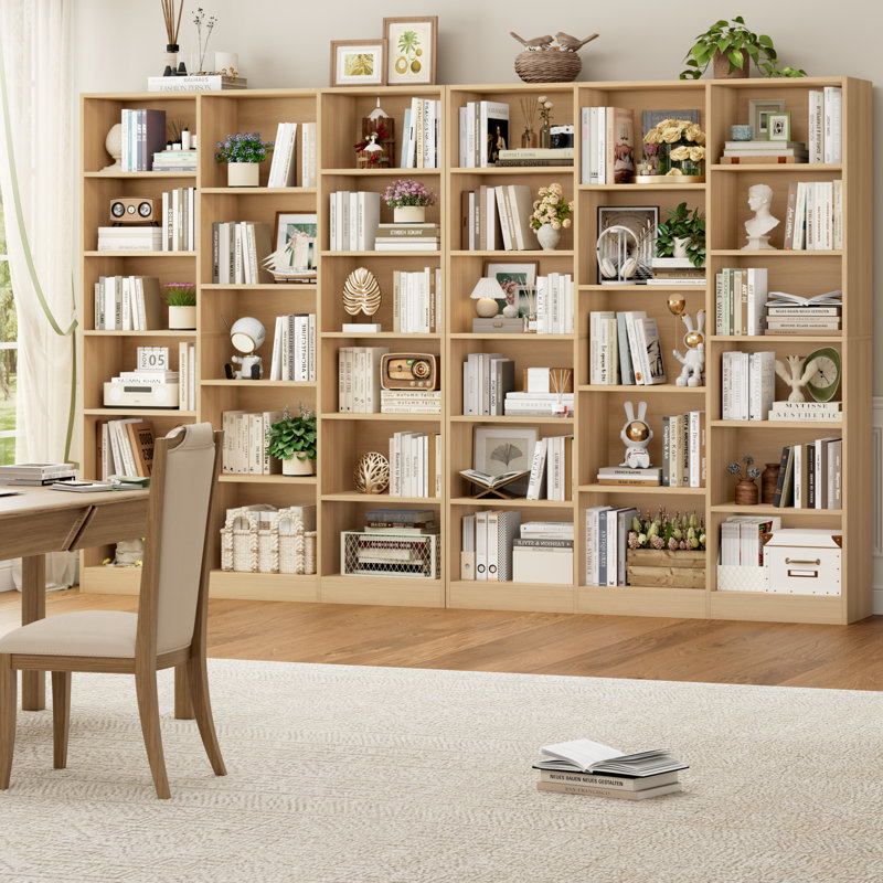 Ensemble de 2 grandes bibliothèques de rangement en bois de 74 po x 59 po x H 74 po, Natural