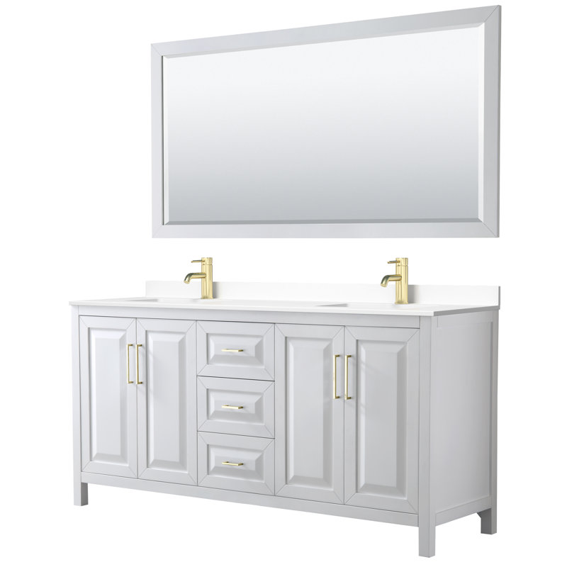 Daria 72'' W Double Vanity, Brushed Gold, White Cultured Marble, White