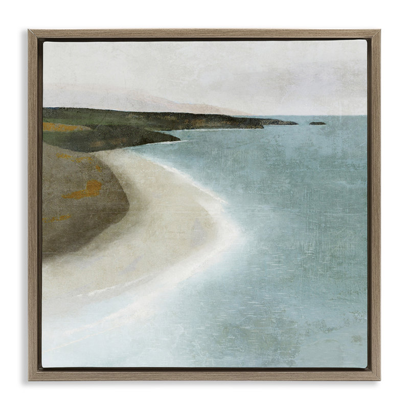 «Simple Serene Coastline» par Suzanne Nicoll, Cadre flottant orme Montalcino, H 18 po x l 18 po