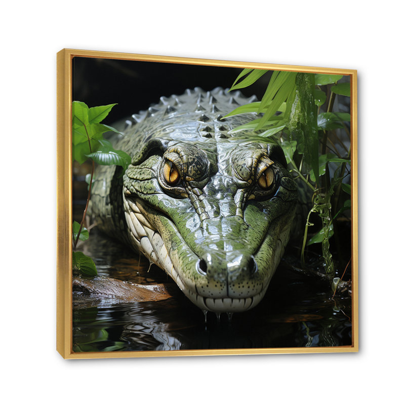 Alligator Rivers Guardian sur toile, H 36 po x l 36 po x P 1,5 po, Cadre flottant doré