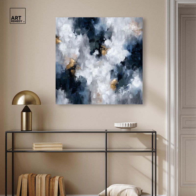 «Midnight and Ivory I», art mural abstrait sur toile , Toile tendue, H 30 po x l 30 po