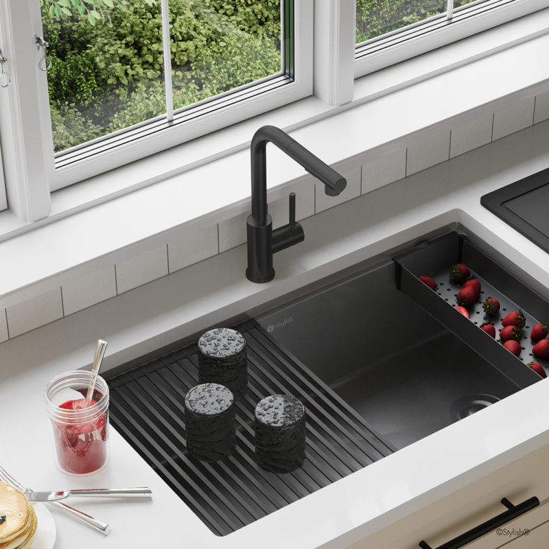 Robinet de cuisine moderne à une poignée et à tirer vers le bas Modern Faucet, Noir mat