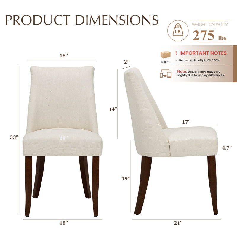 19" Seat Height Parsons Upholstered Dining Chair, Solid Wood Legs, High Back Fabric Dining Side Chairs, Easy Assembly, Beige